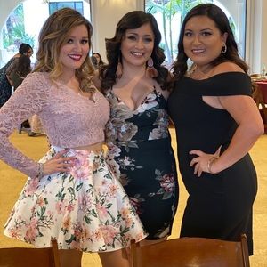 City Studios 2-PcLace+Floral-Print Fit&FlareDress